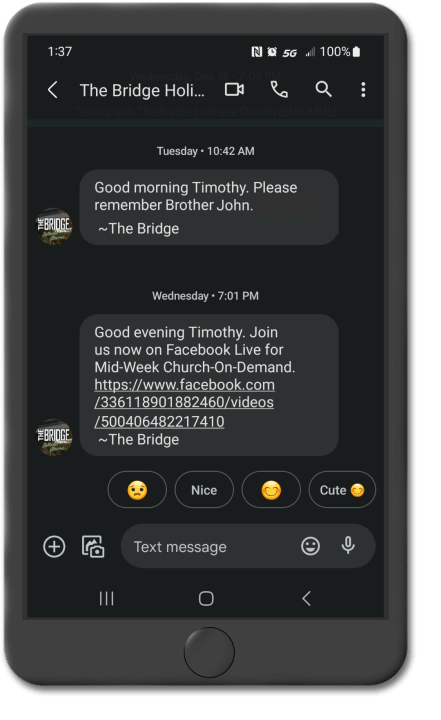 Text message notifications screenshot